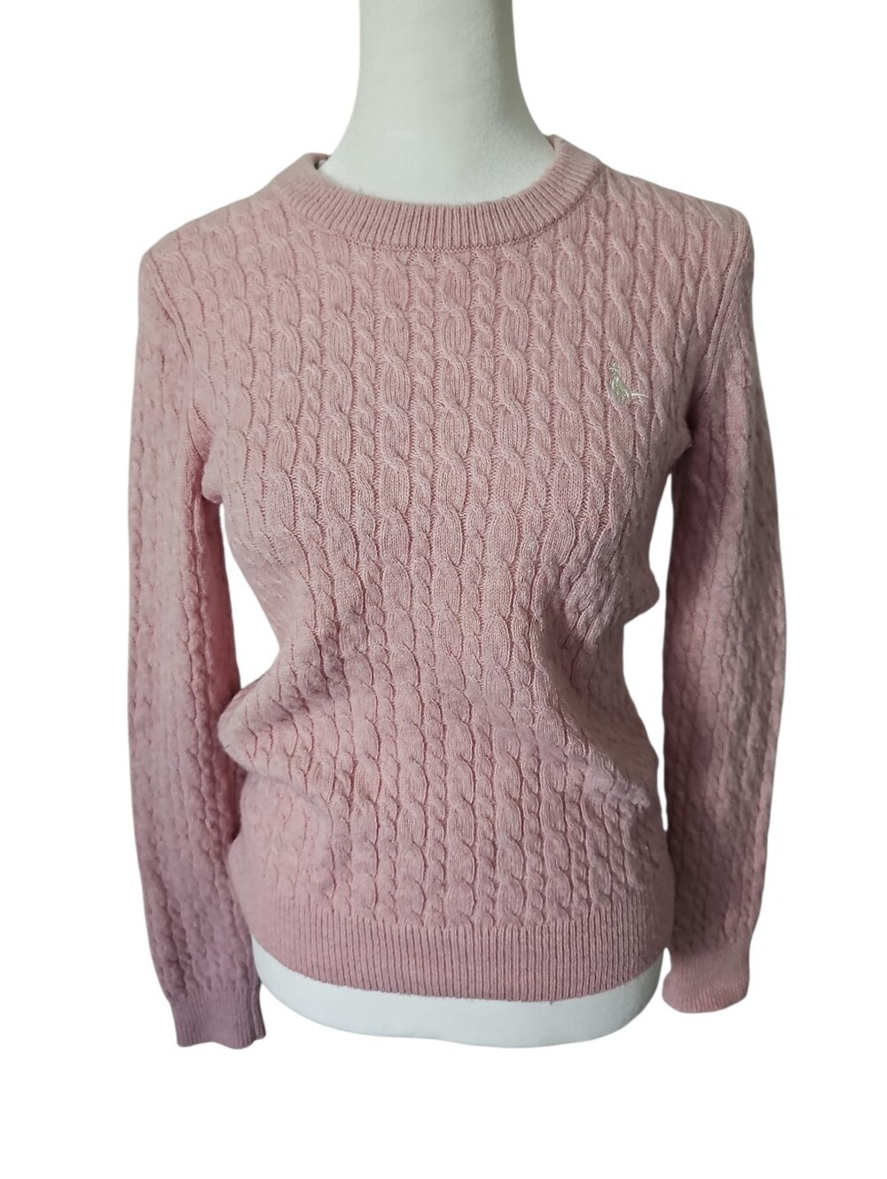 Jack Wills 100% Pure Merino Wool Pink Cable Knit Crew Neck Sweater Size:4